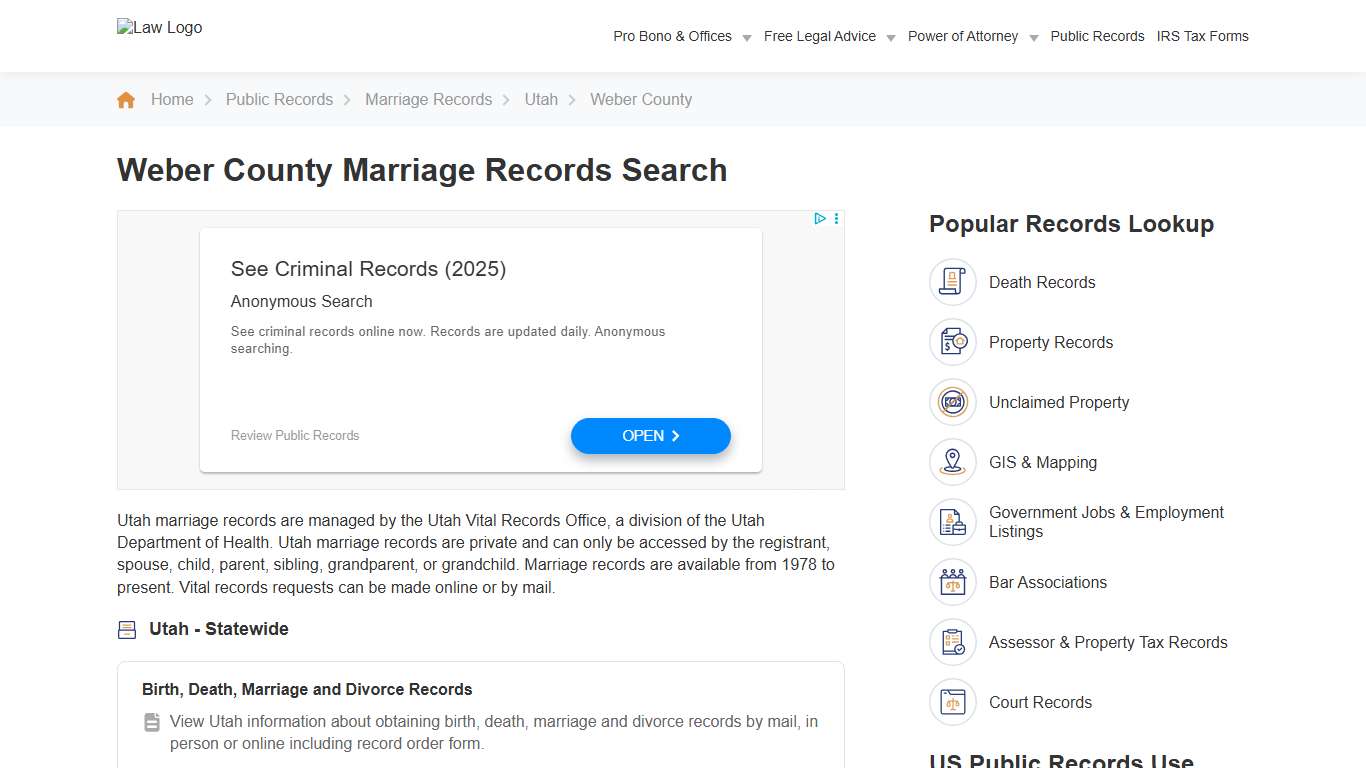 Weber County Marriage Records Search - LawInfoPedia